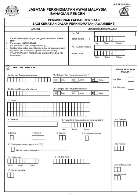 Borang JPA.BP.SPT.B01a - Portal Pencen - JPA