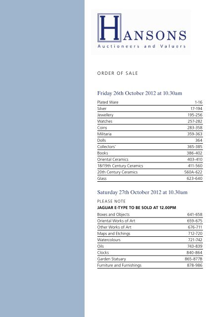 Autumn Fine Art & Antique Sale - Hansons Auctioneers and Valuers