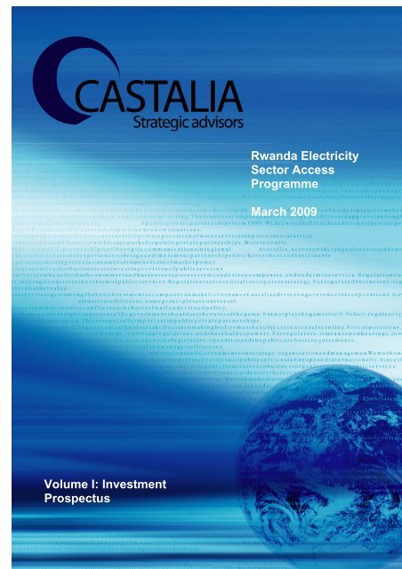 Volume I: Investment Prospectus Rwanda Electricity Sector Access ...