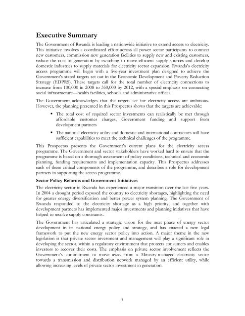 Volume I: Investment Prospectus Rwanda Electricity Sector Access ...