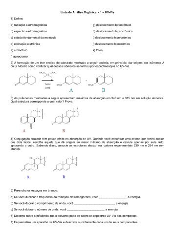 Lista de Análise Orgânica - 1 – UV-Vis 1) Defina: a ... - quimicauepg