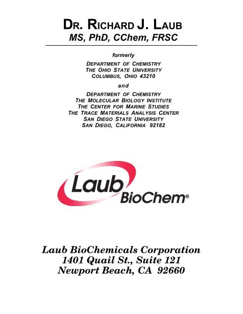 DR. RICHARD J. LAUB MS, PhD, CChem, FRSC ... - Laub BioChem