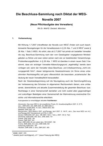 Die Beschluss-Sammlung nach Diktat der WEG- Novelle 2007