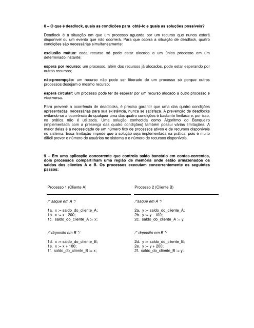 Respostas dos Exercícios - Sincronização de Processos - CAFW