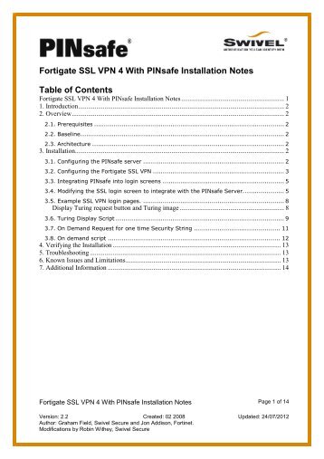 Fortigate SSL VPN 4 With PINsafe Installation Notes ... - Swivel Secure