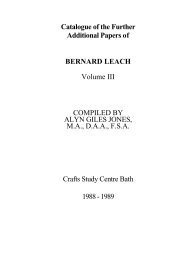 Catalogue of the Further Additional Papers of BERNARD LEACH ...