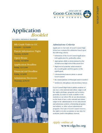 Application - Our Lady of Good Counsel High School
