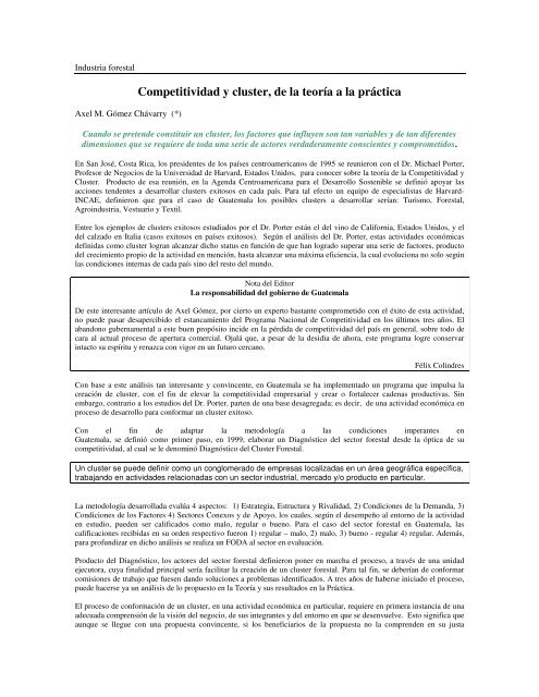 Competitividad y cluster, de la teoría - Gremial Forestal de Guatemala