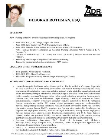 Deborah Rothman, Esq. Resume - ADR Services, Inc.