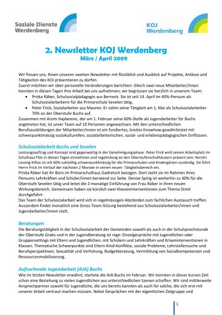 Newsletter April09 - KOJ Kompetenzzentrum Jugend Werdenberg