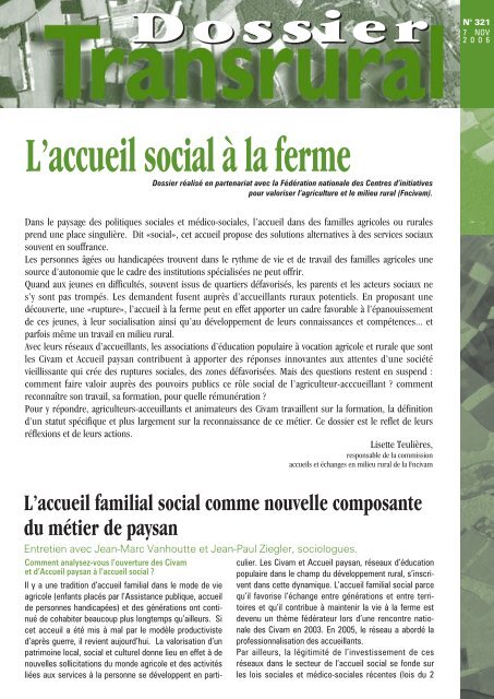 Dossier sur l'accueil social Ã  la ferme - A la dÃ©couverte de la ferme