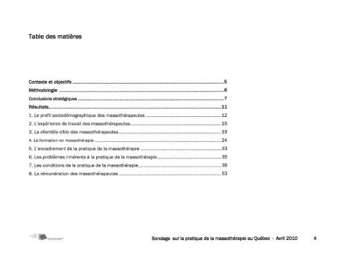 Sondage sur la pratique de la massothérapie au - Comité sectoriel ...