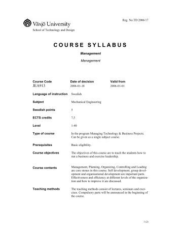 COURSE SYLLABUS - student . vxu . se