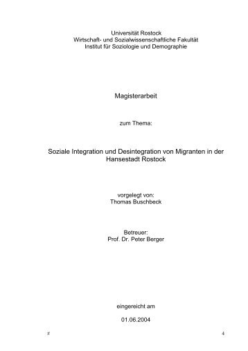 Soziale Integration und Desintegration in der Hansestadt Rostock