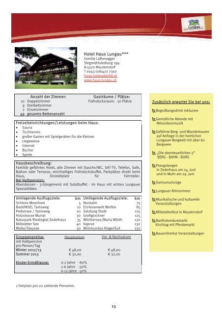 Zum Download Busgruppenkatalog 2012/13 - Ferienregion Lungau