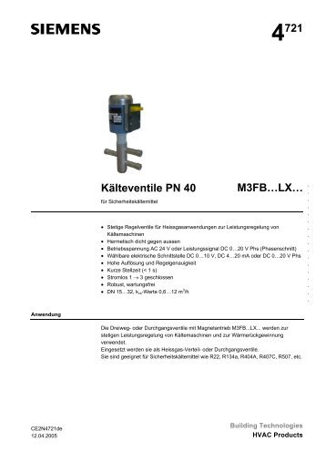 Datenblatt Kälteventile PN 40 M3FB...LX... für Sicherheitskältemittel