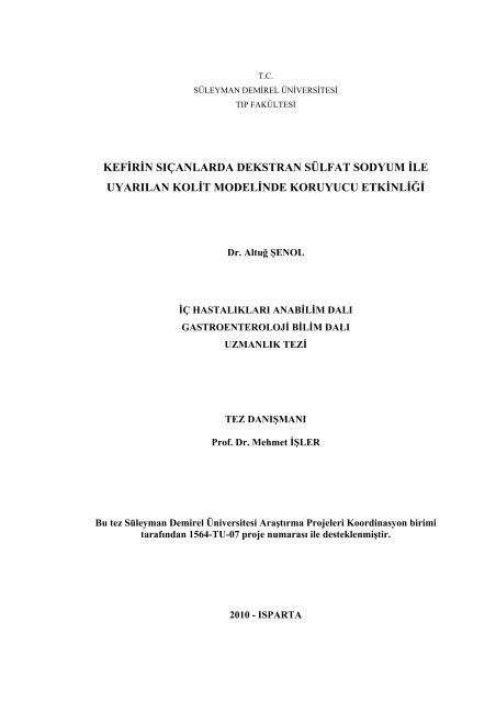 kefirin sÄ±Ã§anlarda dekstran sÃ¼lfat sodyum ile uyarÄ±lan kolit modelinde ...