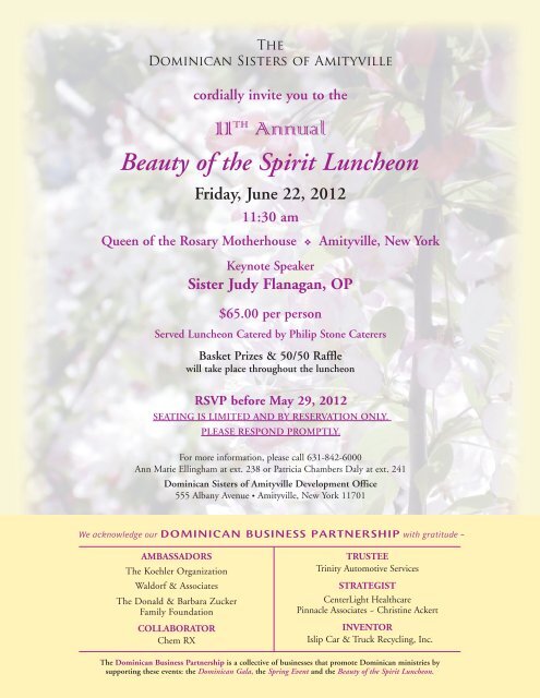 Beauty of the Spirit Luncheon - Dominican Sisters of Amityville ...