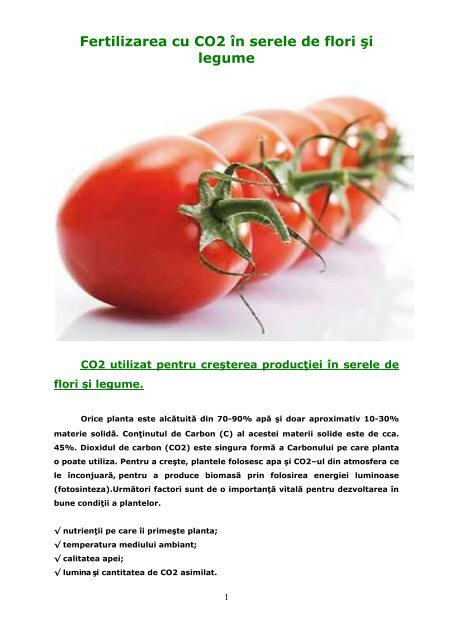 Fertilizarea cu CO2 în serele de flori şi legume - Sera Eco Solara