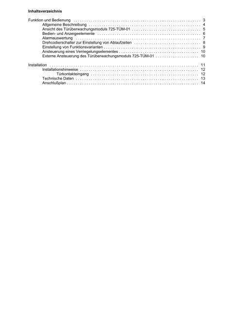 und Montageanleitung TÃ¼rÃ¼berwachungsmodul 725 TÃM-01 - Ikon