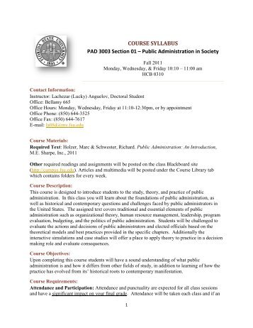 COURSE SYLLABUS PAD 3003 Section 01 â Public Administration ...