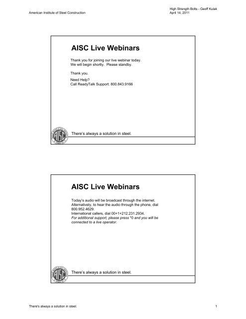 High Strength Bolts Handouts 2 per - AISC