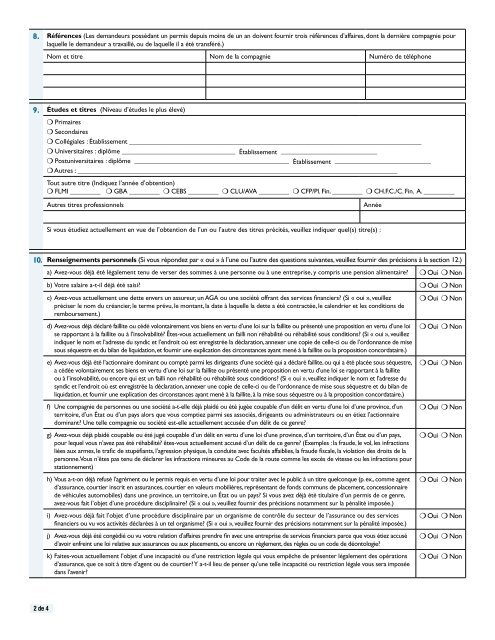 Formulaire de renseignements sur le conseiller - assurance collective