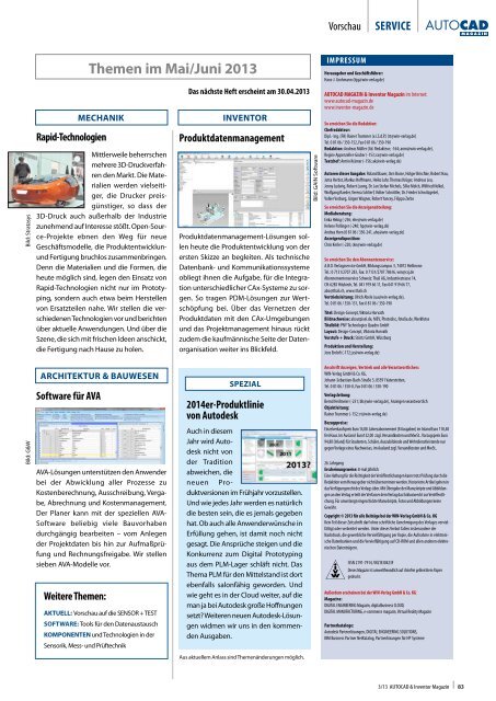 Leseprobe AUTOCAD & Inventor Magazin 2013/03