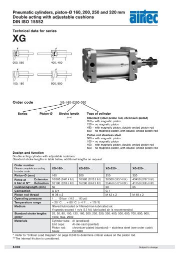 Pneumatic cylinders, piston-Ã 160, 200, 250 and 320 mm Double ...