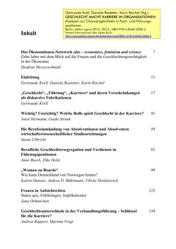 Krell et al. (Hg.): GESCHLECHT MACHT KARRIERE... 2012 - Inhalt