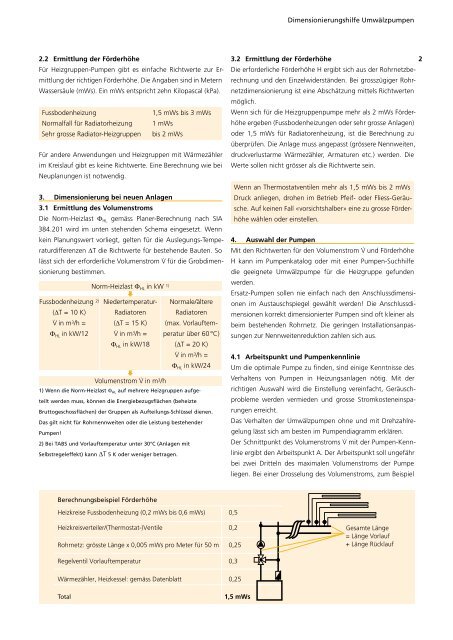 Dimensionierungshilfe Umwälzpumpen