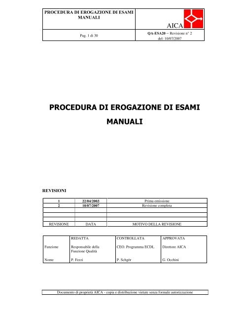 Procedura di erogazione di esami manuali (QA-ESA20) - Aica