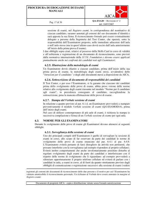 Procedura di erogazione di esami manuali (QA-ESA20) - Aica