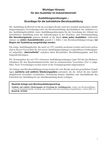 Wichtiger Hinweis für den Ausbilder im Industriebetrieb ...