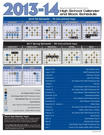 2013-14 High School Calendar and Block Schedule - Mesquite ISD