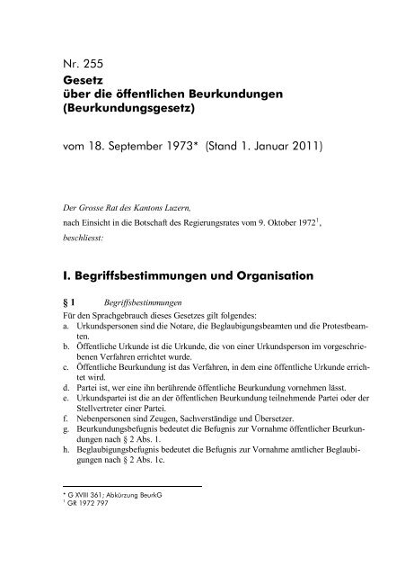 Gesetz über die öffentlichen Beurkundungen - Systematische ...