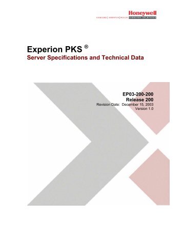 Experion PKS ® Server Specifications and Technical Data EP03 ...