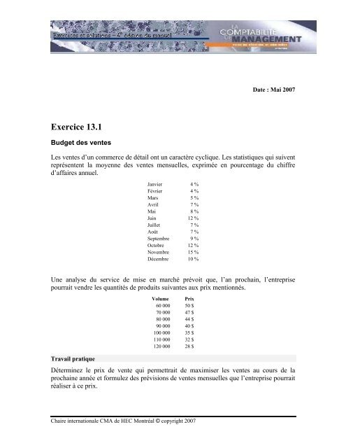 Solution - Exercice 13.1 - HEC MontrÃ©al