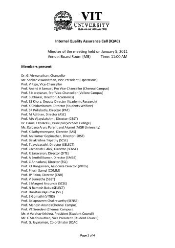 Internal Quality Assurance Cell (IQAC) Minutes of ... - VIT University