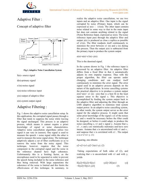 design of adaptive noise canceller using lms algorithm - ijater