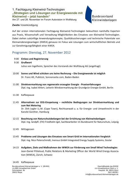 Programm: Dienstag, 27. November 2012 - deENet