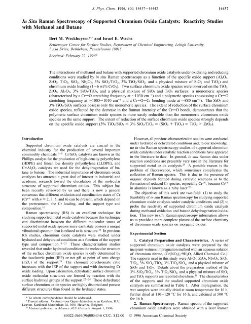 In Situ Raman Spectroscopy of Supported Chromium Oxide ...