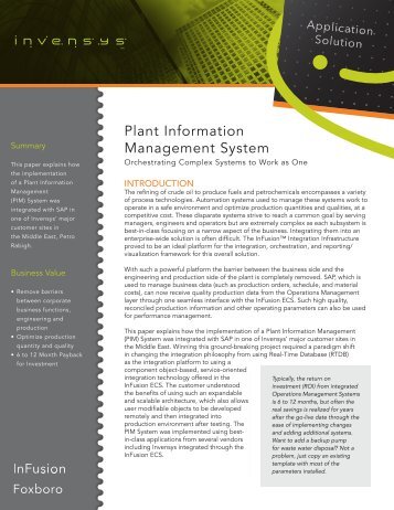 Plant Information Management System - Invensys