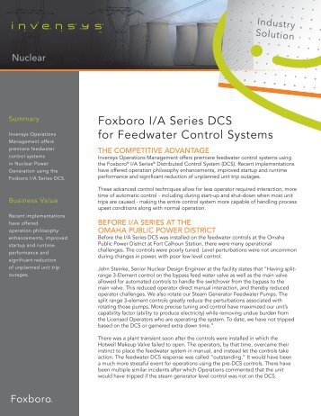 Foxboro I/A Series DCS for Feedwater Control Systems - Invensys