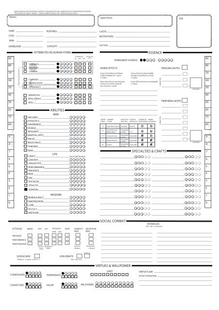 changeling the lost 2nd edition character sheet