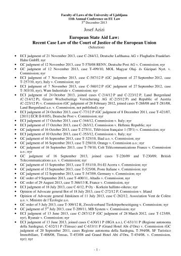 Josef Azizi European State Aid Law: Recent Case Law ... - Planet GV