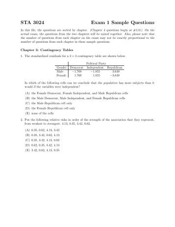 STA 3024 Exam 1 Sample Questions