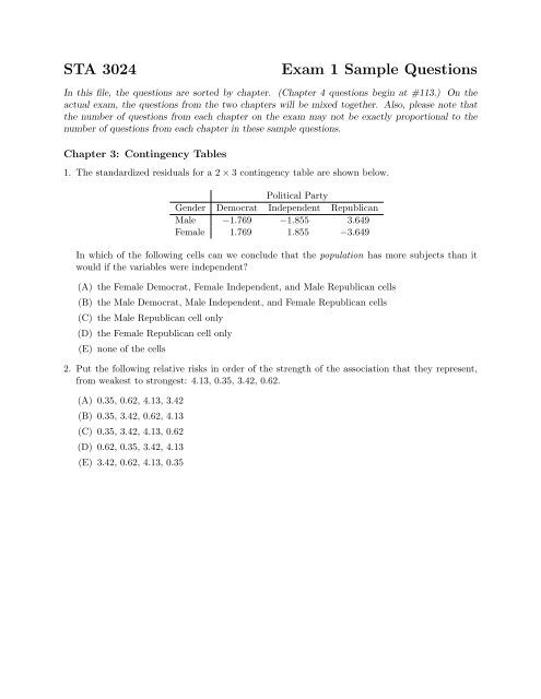 STA 3024 Exam 1 Sample Questions