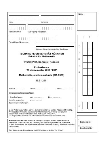 Prof. Dr. Gero Friesecke Probeklausur ... - TUM M7/Analysis