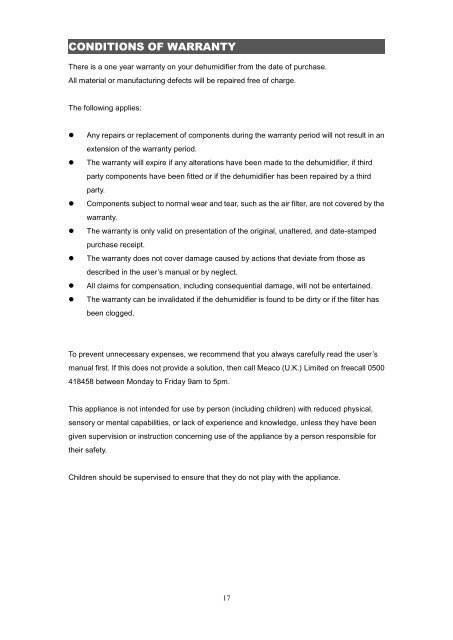 Meaco DD8L desiccant dehumidifier Instruction Manual